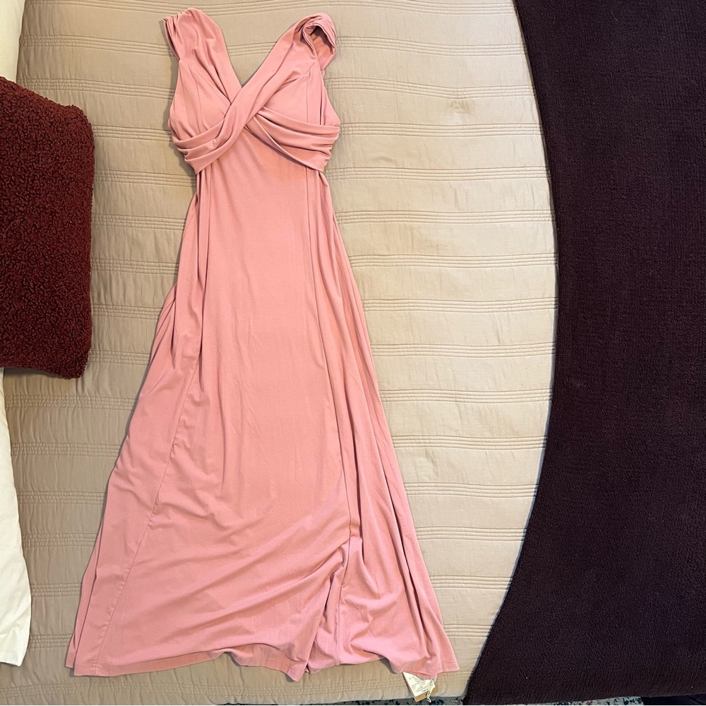 OGL Flowy Criss Cross Off Shoulder Midi Bra Dress Eco Skin Kiss NWT - Picture 2 of 10